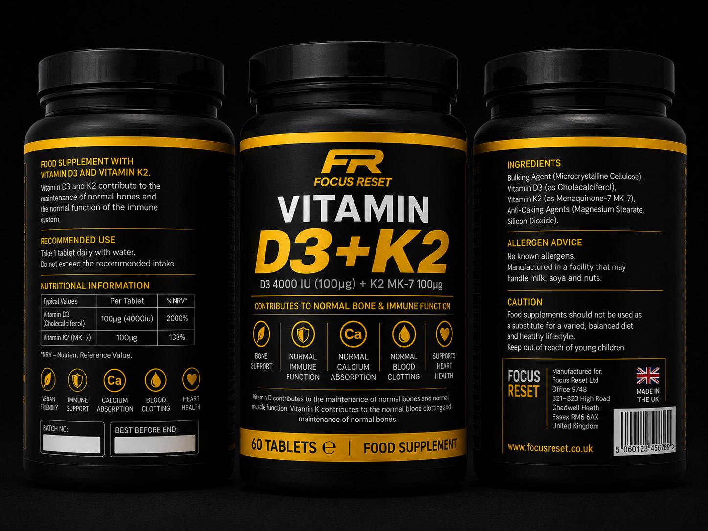 Focus Reset Vitamin D3+K2 (60 Tablets)