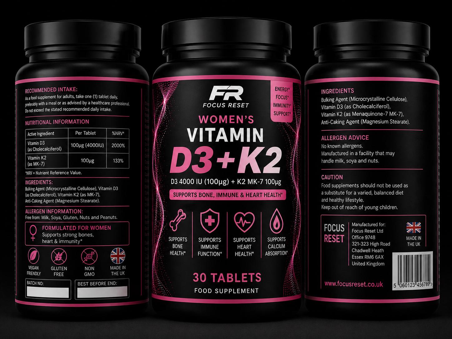 Focus Reset Vitamin D3+K2 (60 Tablets)