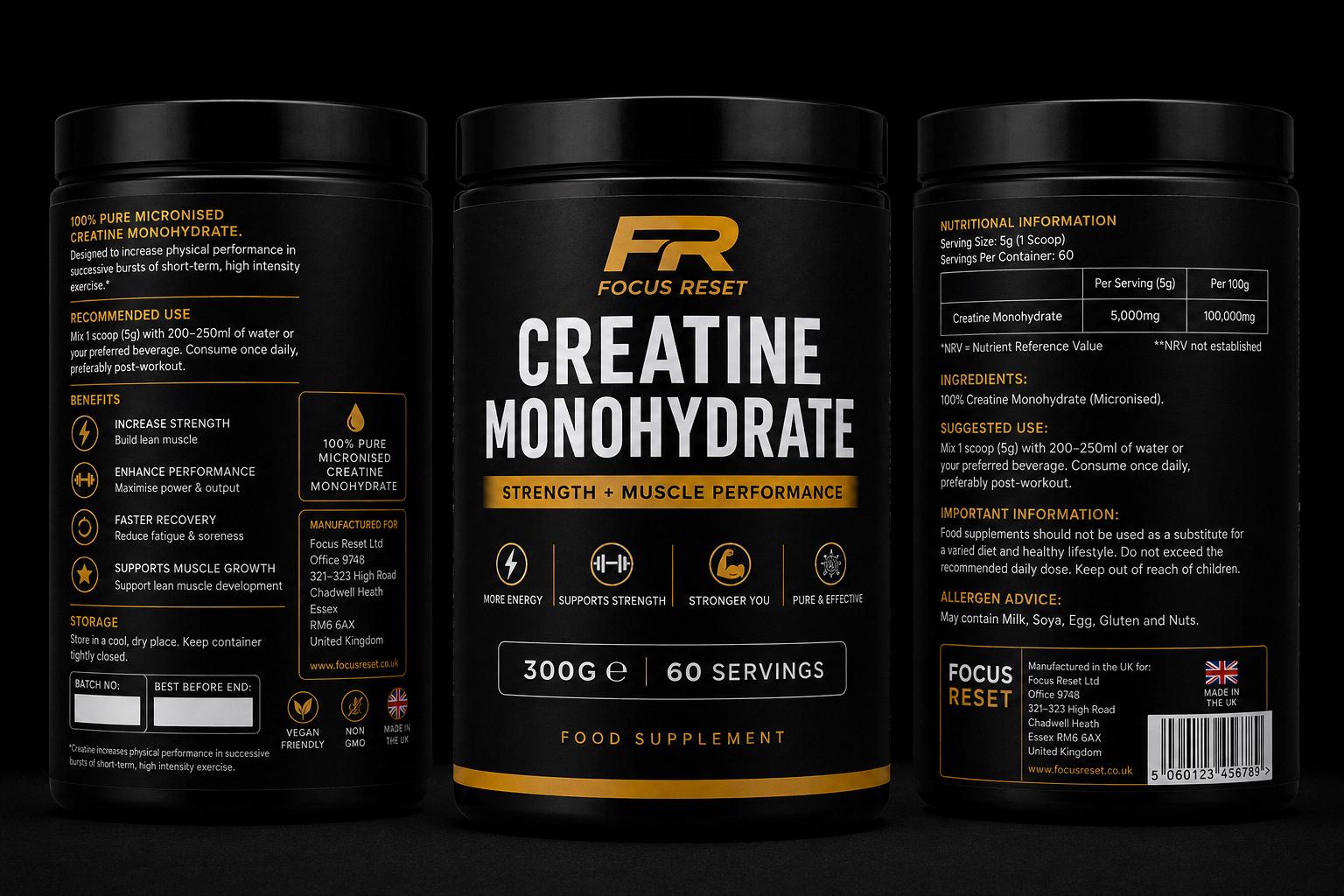 Focus Reset® Creatine Monohydrate — 300g (2 Months Supply)